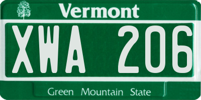 VT license plate XWA206