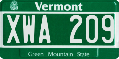 VT license plate XWA209