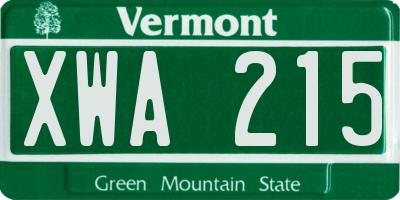 VT license plate XWA215