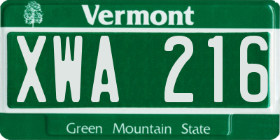 VT license plate XWA216