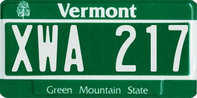 VT license plate XWA217