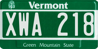VT license plate XWA218