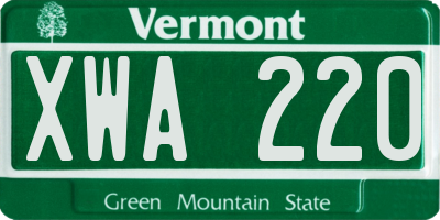 VT license plate XWA220