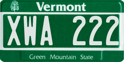 VT license plate XWA222
