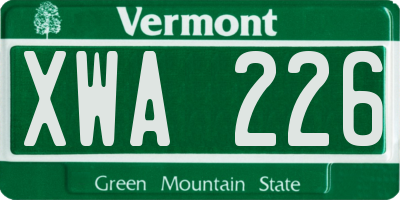 VT license plate XWA226