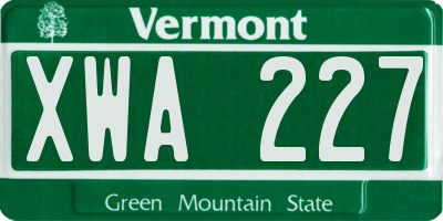 VT license plate XWA227
