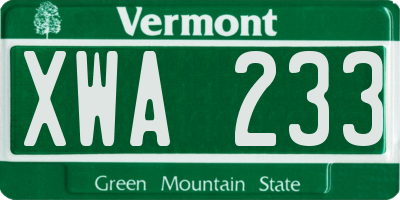 VT license plate XWA233