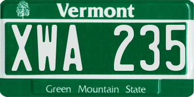 VT license plate XWA235