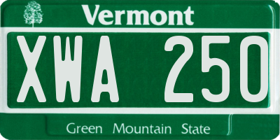 VT license plate XWA250