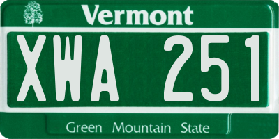 VT license plate XWA251