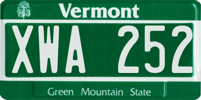 VT license plate XWA252