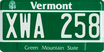 VT license plate XWA258