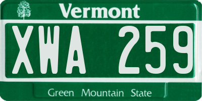 VT license plate XWA259