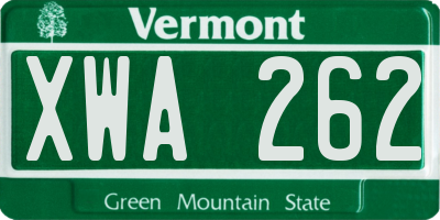 VT license plate XWA262
