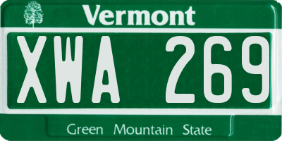 VT license plate XWA269
