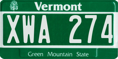 VT license plate XWA274