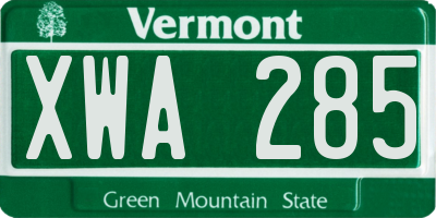 VT license plate XWA285