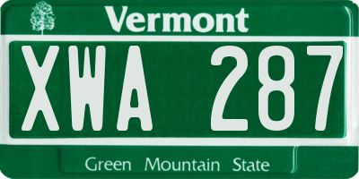 VT license plate XWA287