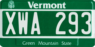 VT license plate XWA293