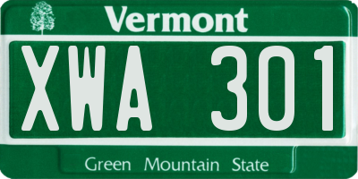 VT license plate XWA301