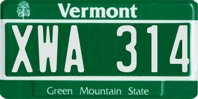 VT license plate XWA314