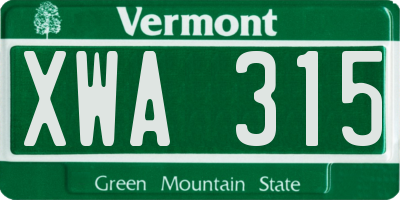 VT license plate XWA315