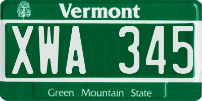 VT license plate XWA345