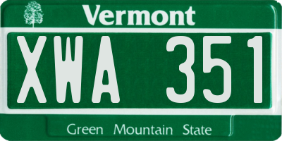 VT license plate XWA351