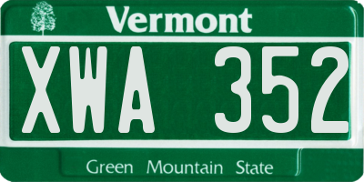 VT license plate XWA352