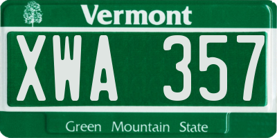VT license plate XWA357