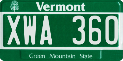 VT license plate XWA360