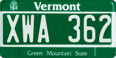 VT license plate XWA362