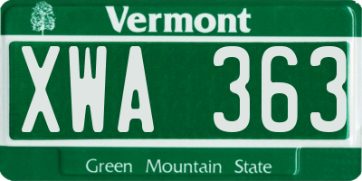 VT license plate XWA363