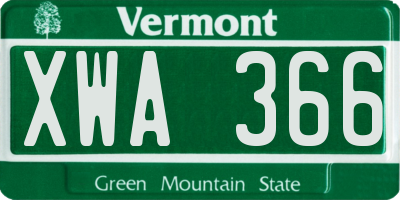 VT license plate XWA366