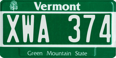 VT license plate XWA374