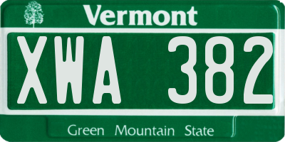 VT license plate XWA382