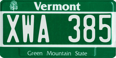 VT license plate XWA385