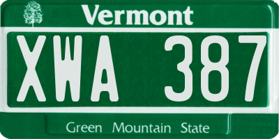 VT license plate XWA387
