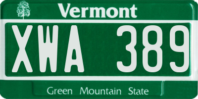 VT license plate XWA389