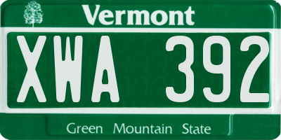 VT license plate XWA392