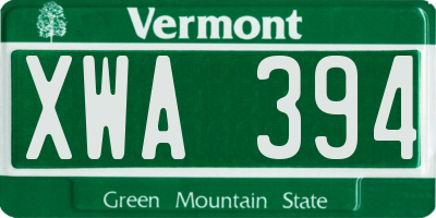 VT license plate XWA394