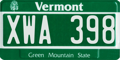 VT license plate XWA398