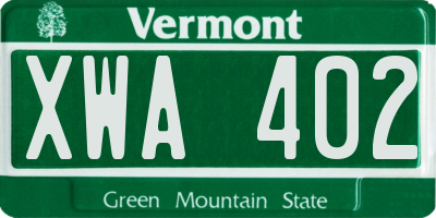 VT license plate XWA402