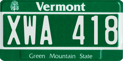 VT license plate XWA418