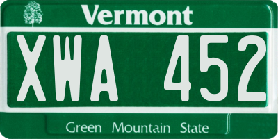 VT license plate XWA452