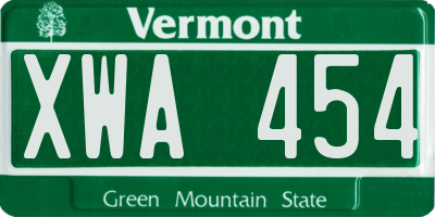 VT license plate XWA454