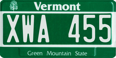 VT license plate XWA455