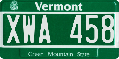 VT license plate XWA458