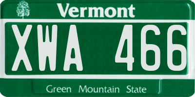 VT license plate XWA466