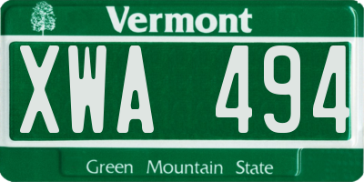 VT license plate XWA494